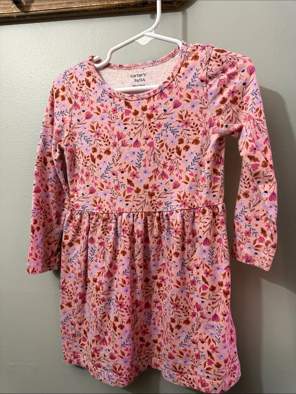 Carter's Pink Floral Long Sleeve Knit Dress with Purple & Brown Prints